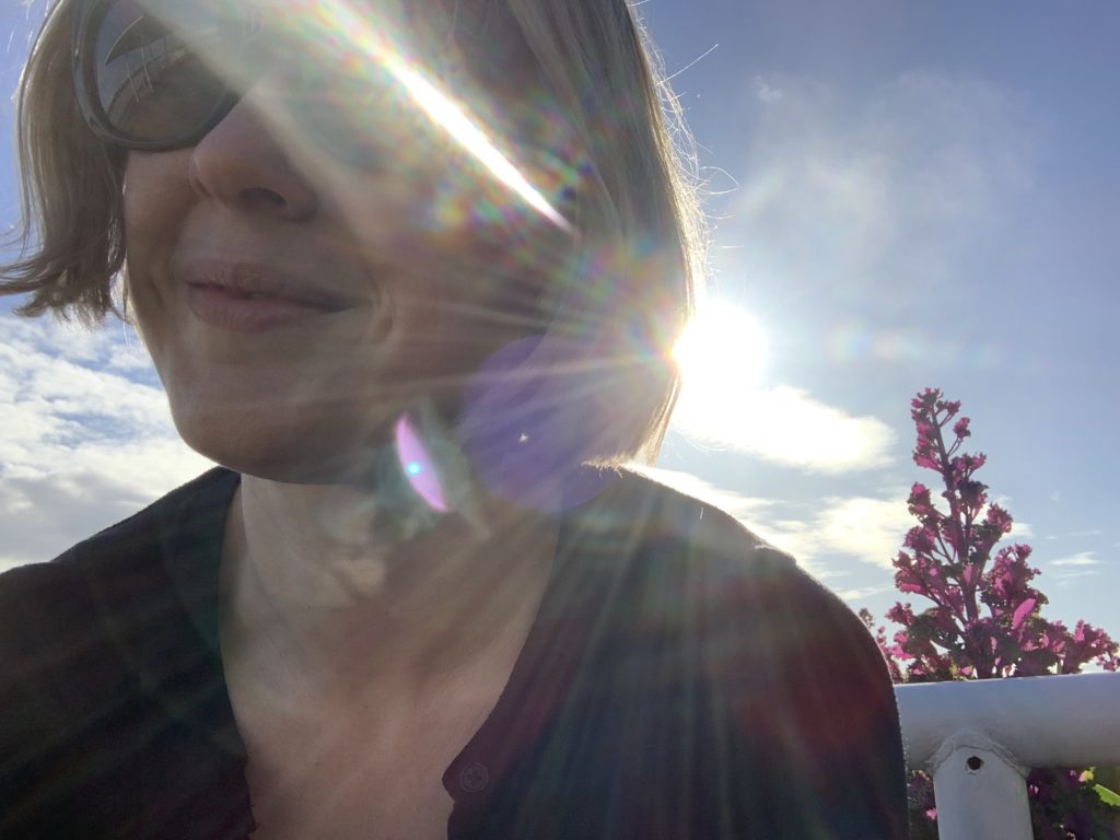 BC T1D dietitian Katie Bartel enjoys the sun rays on the quay in New Westminster