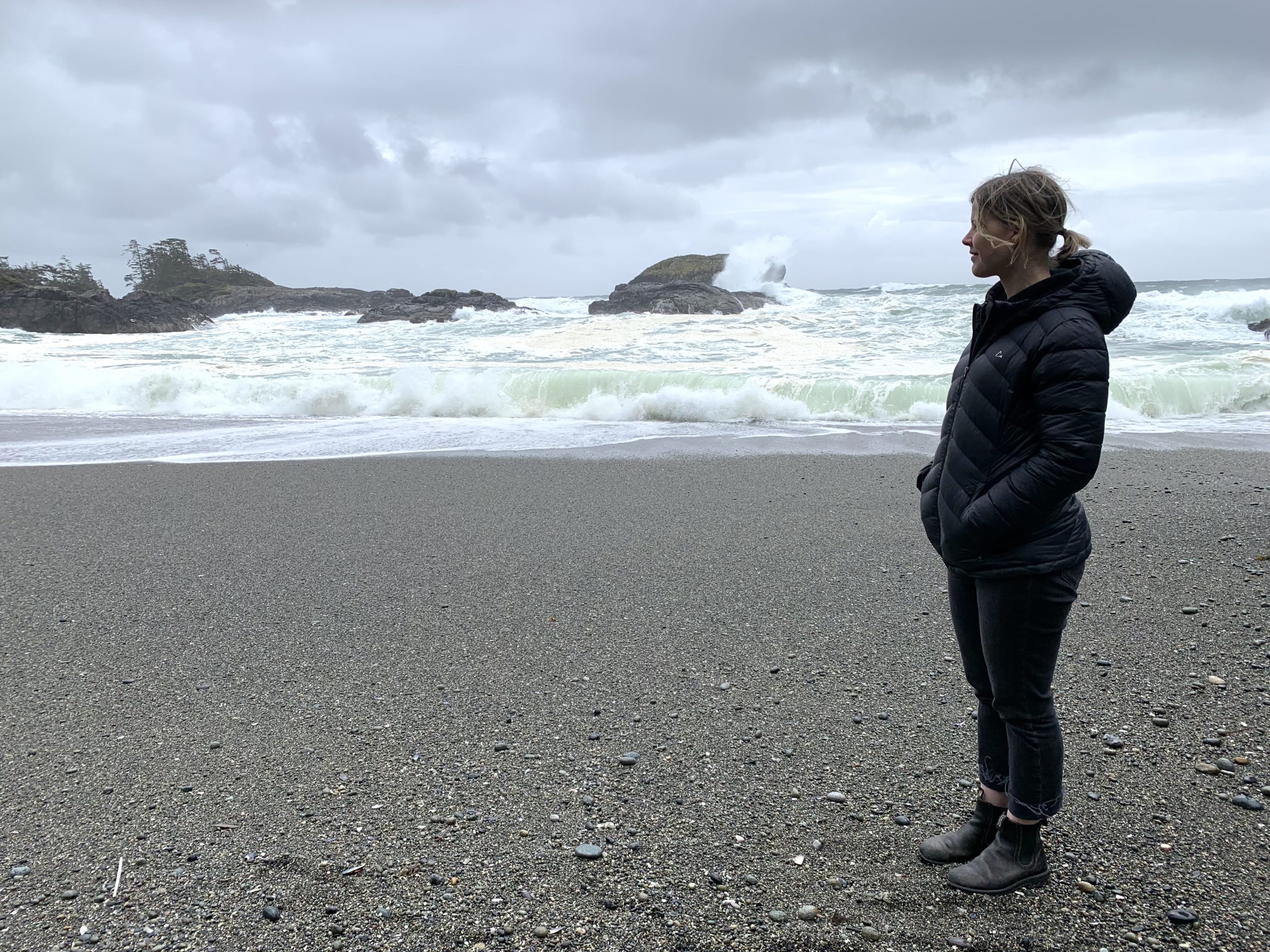 Katie Bartel RD watches the waves in Tofino, BC