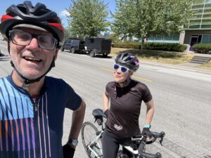 Katie and Mario during a long-distance bike ride to Iona Beach.